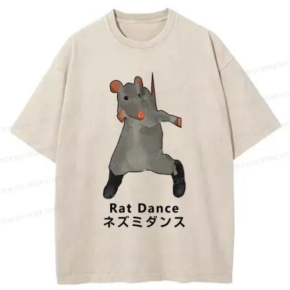 Tokyo-Tiger Funny Dancing Mouse Washed T-Shirt