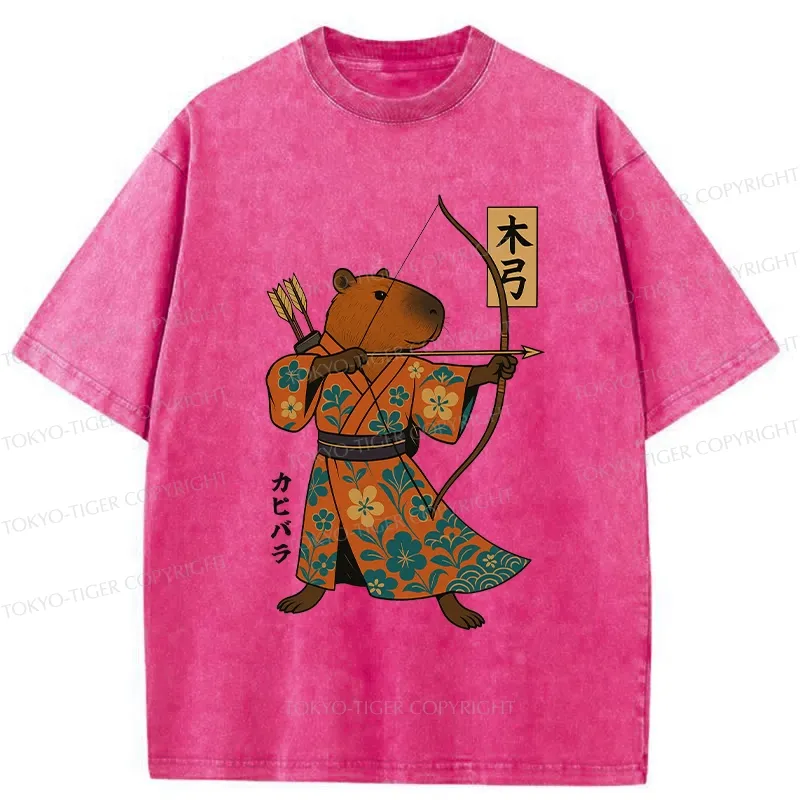 Tokyo-Tiger Japan Capybara Archery Washed T-Shirt