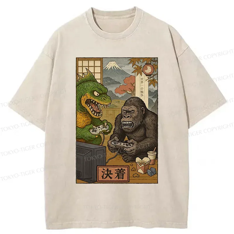 Tokyo-Tiger Monsters Play Games Washed T-Shirt