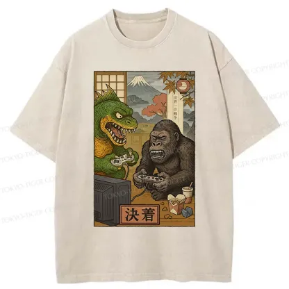 Tokyo-Tiger Monsters Play Games Washed T-Shirt