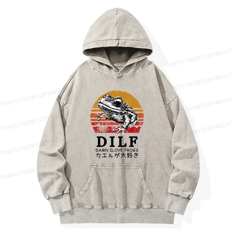 Tokyo-Tiger Funny Frog Lover Washed Hoodie