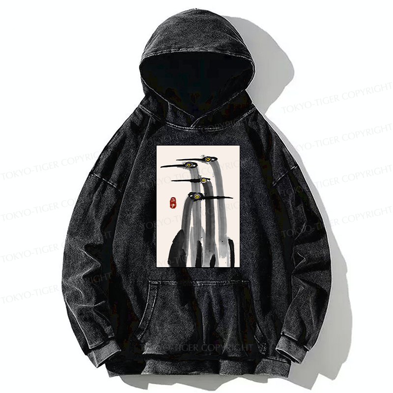 Tokyo-Tiger Japanese Crane Poster Washed Hoodie