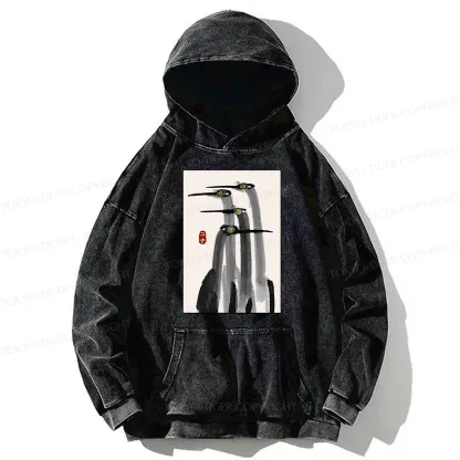 Tokyo-Tiger Japanese Crane Poster Washed Hoodie