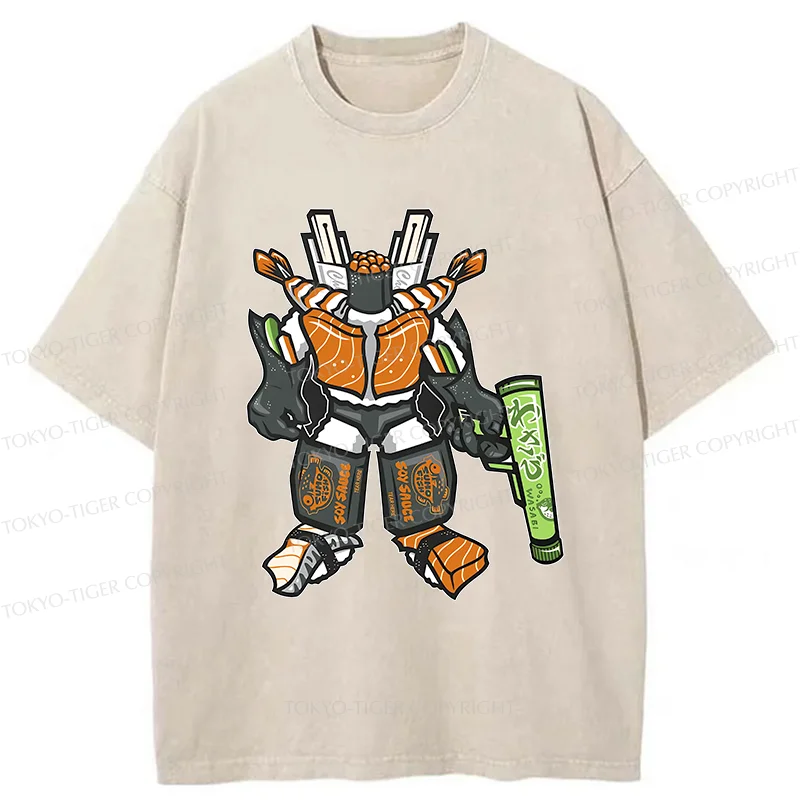 Tokyo-Tiger Sushi Robot Washed T-Shirt