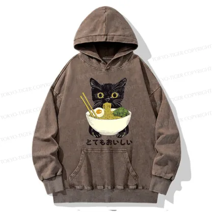 Tokyo-Tiger Ramen Lover Cute Cat Washed Hoodie