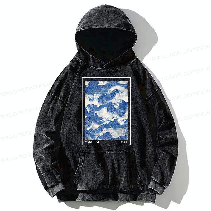 Tokyo-Tiger Japanese Retro Art Wave Washed Hoodie