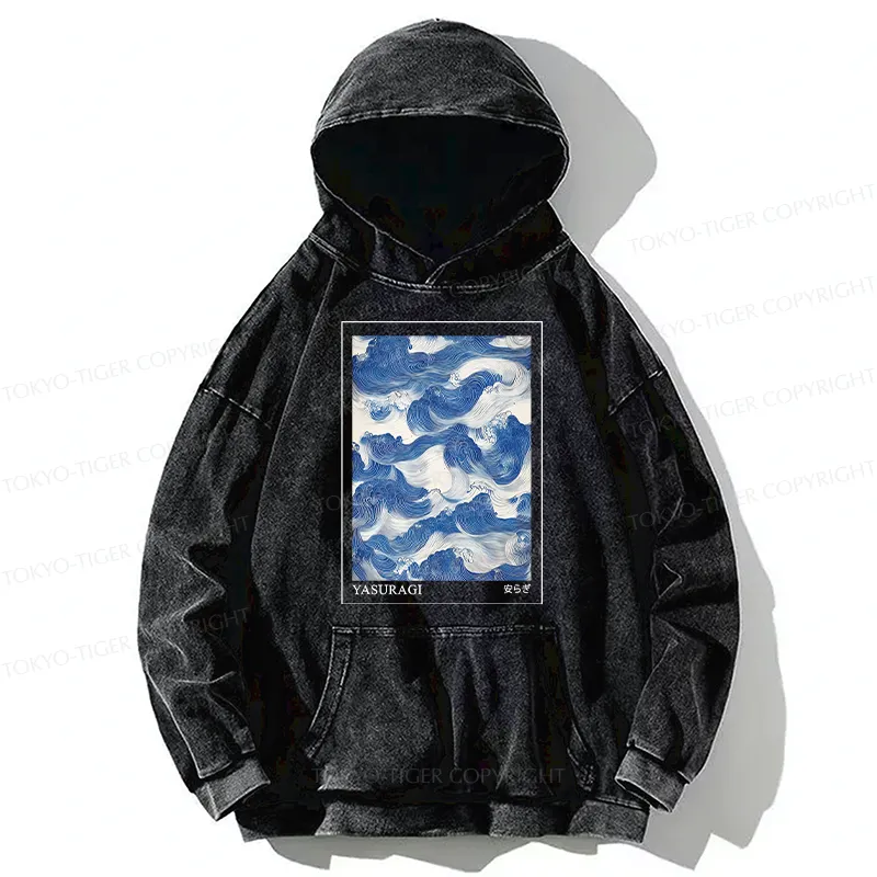 Tokyo-Tiger Japanese Retro Art Wave Washed Hoodie