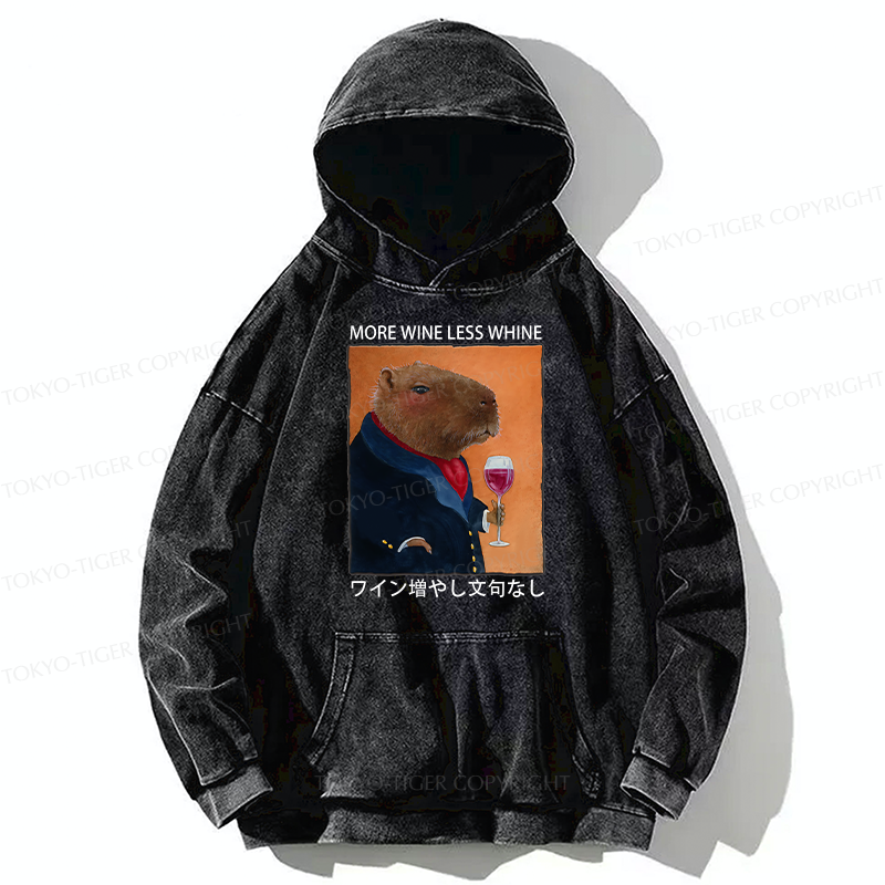 Tokyo-Tiger Capybara More Wine Less Whine Washed Hoodie