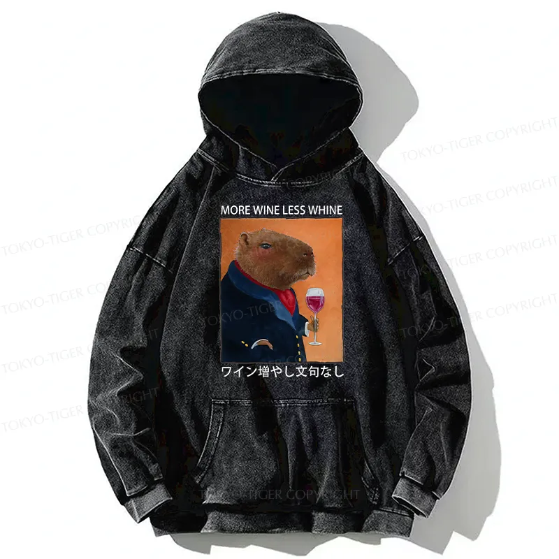 Tokyo-Tiger Capybara More Wine Less Whine Washed Hoodie