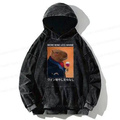 Tokyo-Tiger Capybara More Wine Less Whine Washed Hoodie