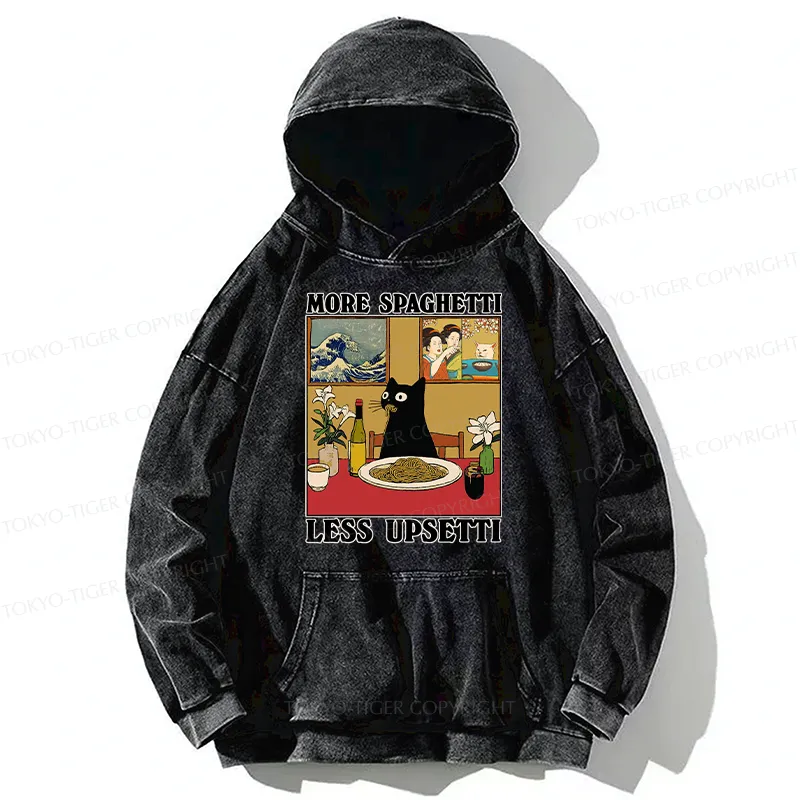 Tokyo-Tiger Cat Eating Pasta Washed Hoodie