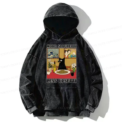 Tokyo-Tiger Cat Eating Pasta Washed Hoodie