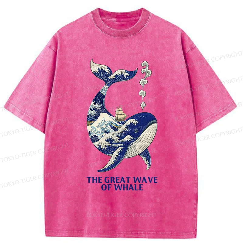Tokyo-Tiger Ukiyoe Wave Whale Washed T-Shirt