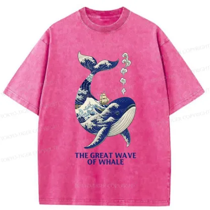 Tokyo-Tiger Ukiyoe Wave Whale Washed T-Shirt