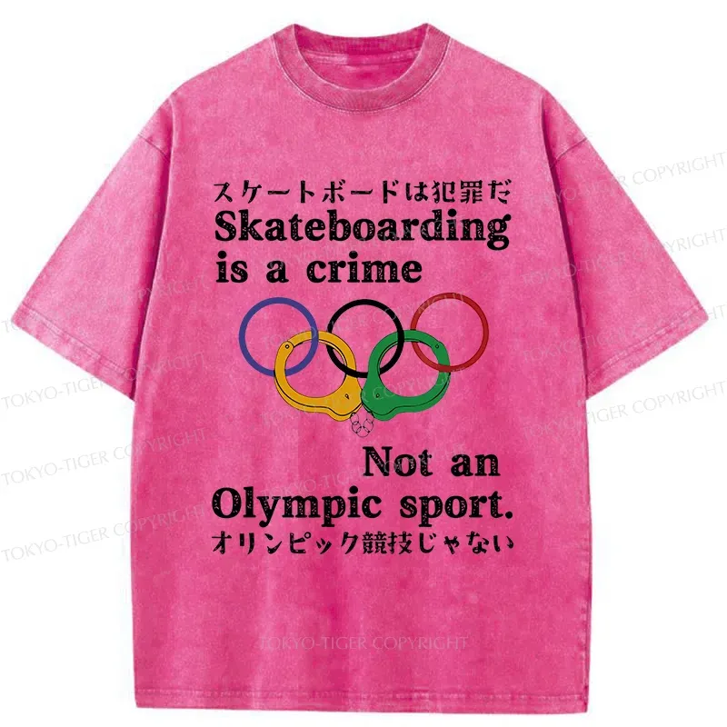 Tokyo-Tiger Funny Skateboard Jokes Washed T-Shirt