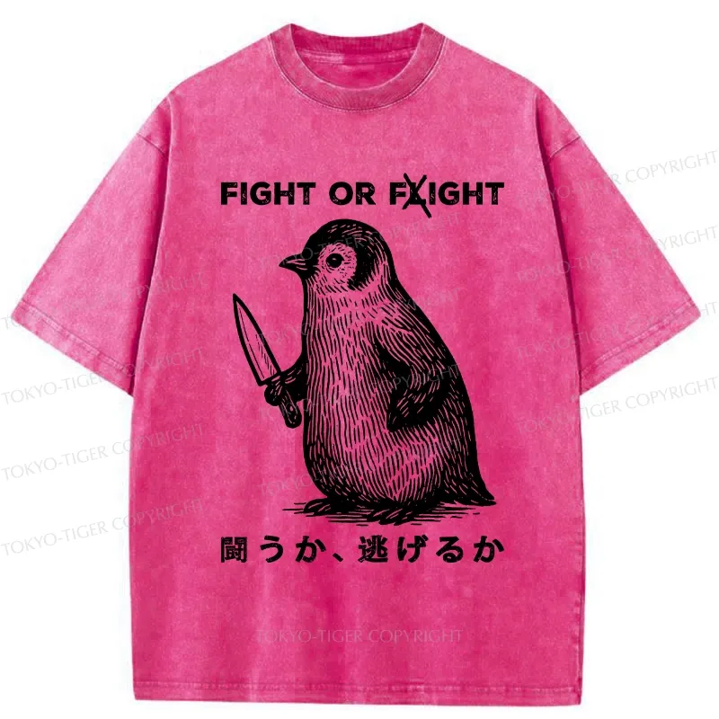 Tokyo-Tiger Funny Fight Or Flight Washed T-Shirt