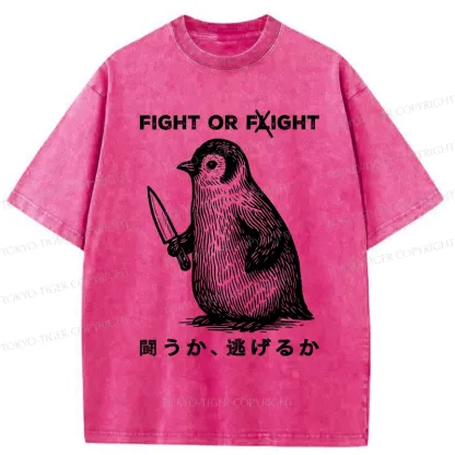 Tokyo-Tiger Funny Fight Or Flight Washed T-Shirt