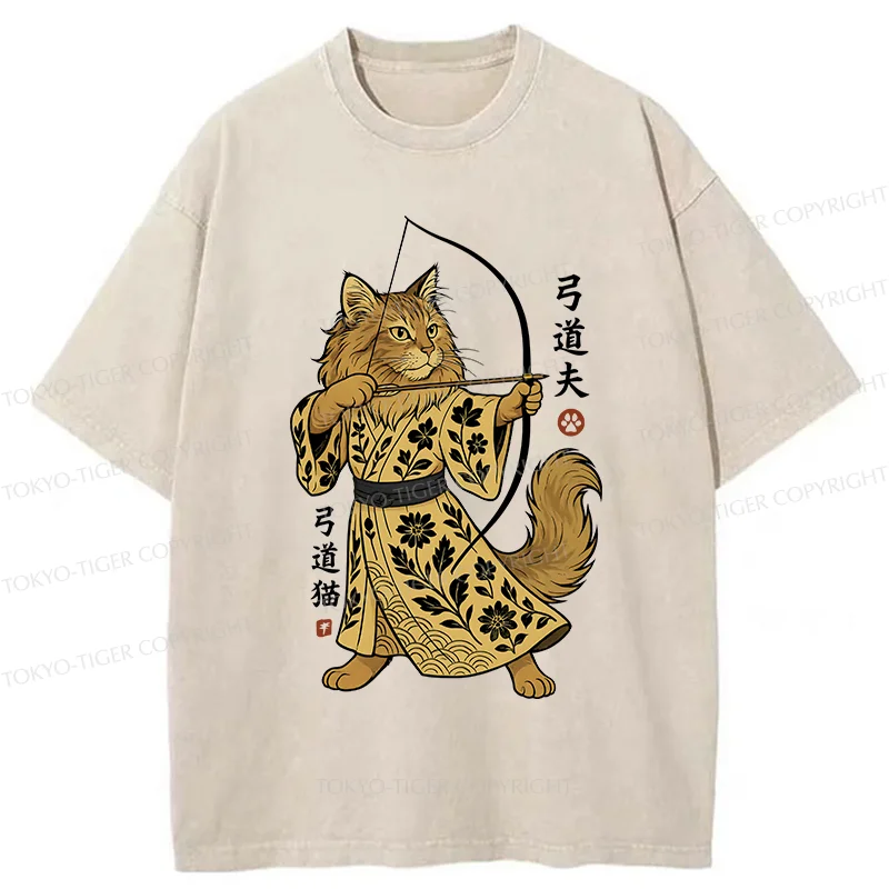 Tokyo-Tiger Archery Cat Washed T-Shirt