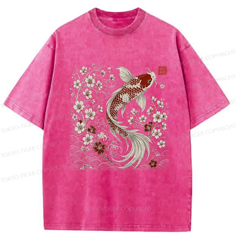 Tokyo-Tiger Vintage Sakura And Koi Washed T-Shirt