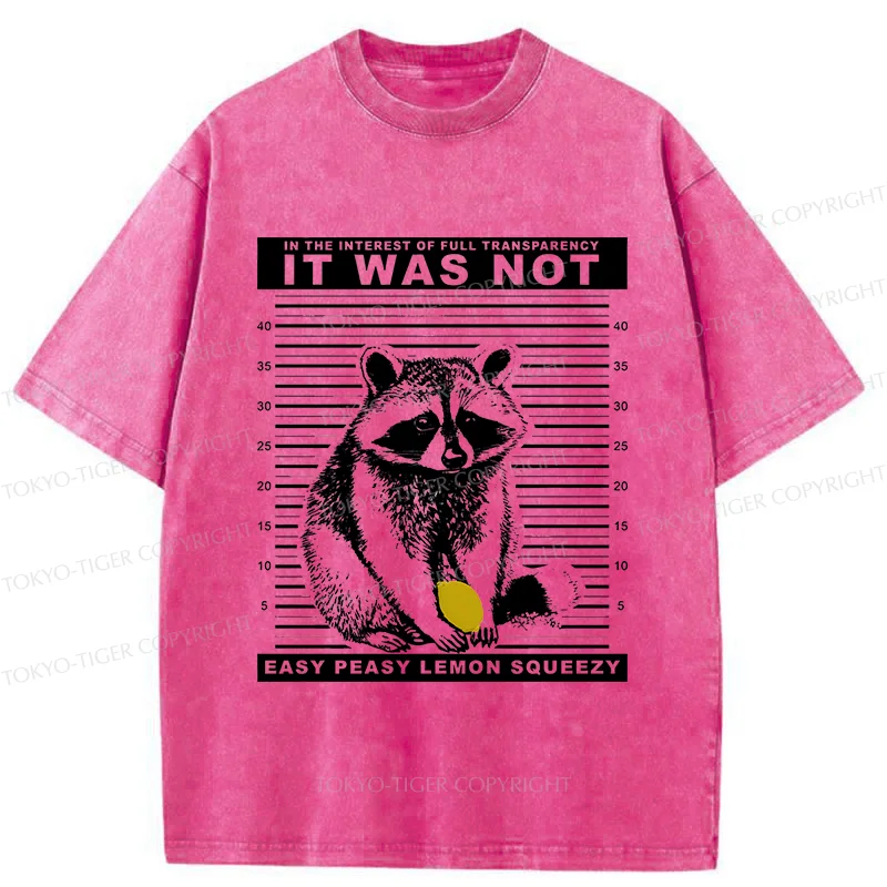 Tokyo-Tiger Raccoon Squeezes Lemon Washed T-Shirt
