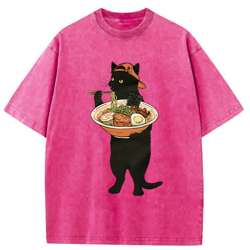 Tokyo-Tiger Ramen Enthusiast Cat Washed T-Shirt