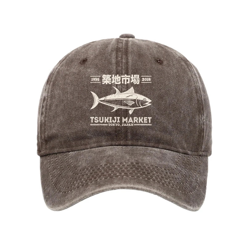 Tokyo-Tiger Retro Tsukiji Fish Market Streetwear Tokyo Washed Cap