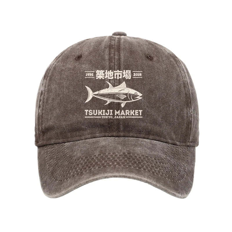 Tokyo-Tiger Retro Tsukiji Fish Market Streetwear Tokyo Washed Cap