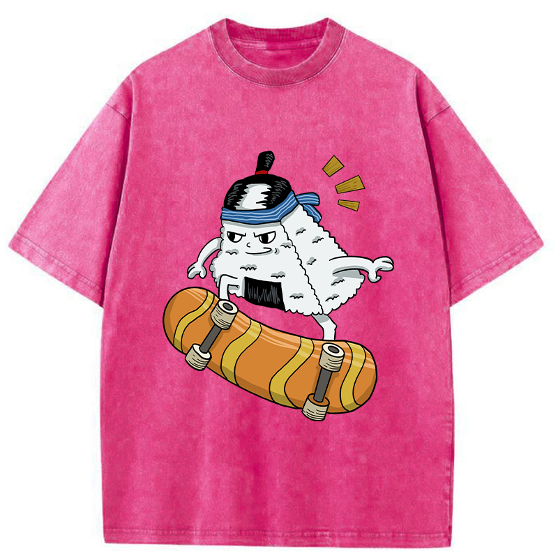 Tokyo-Tiger Skateboard Lover Rice Ball Washed T-Shirt