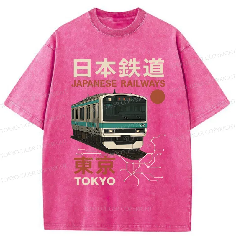 Tokyo-Tiger Japanese Retro Railway Washed T-Shirt