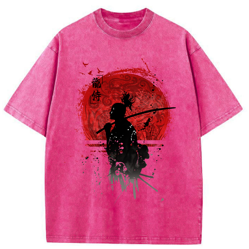 Tokyo-Tiger Japanese Blood Moon Samurai Washed T-Shirt
