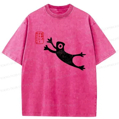 Tokyo-Tiger Funny Grumpy Japanese Frog Washed T-Shirt