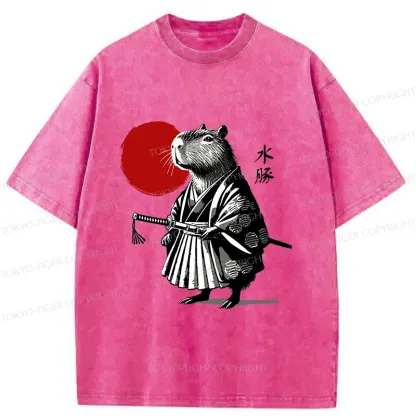 Tokyo-Tiger Retro Capybara Samurai Washed T-Shirt