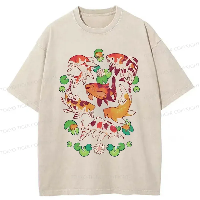 Tokyo-Tiger Retro Koi Group Washed T-Shirt