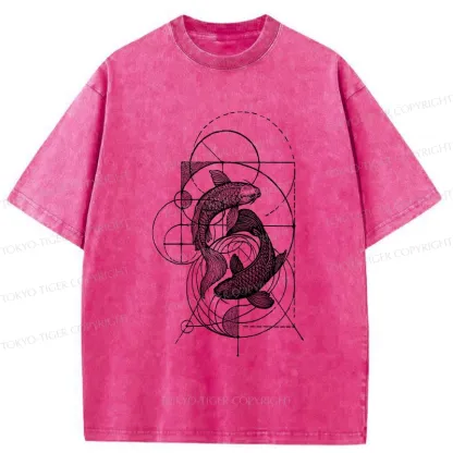 Tokyo-Tiger The Harmony Of Geometry And Koi Washed T-Shirt