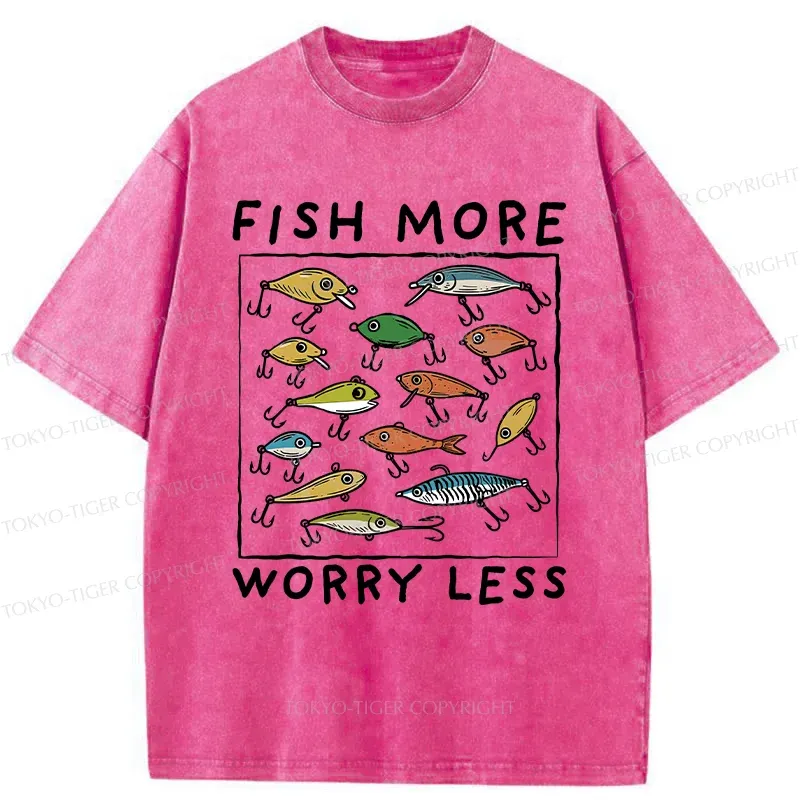 Tokyo-Tiger Funny Fish Hook Washed T-Shirt