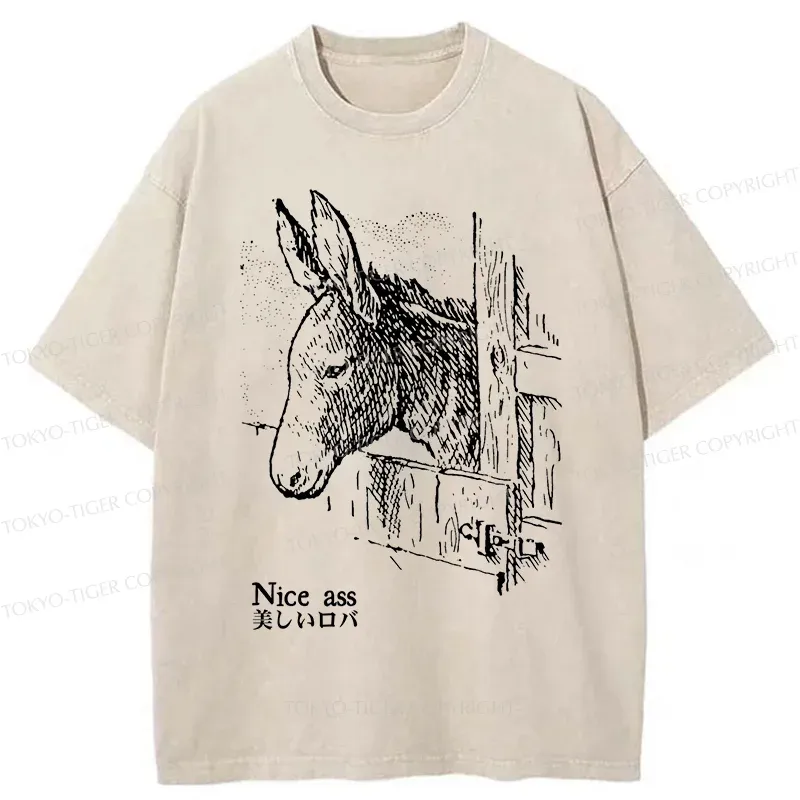 Tokyo-Tiger Funny Donkey Ass Washed T-Shirt