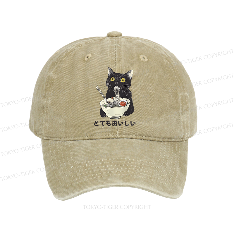 Tokyo-Tiger Cats Eat Ramen Noodles Washed Cap