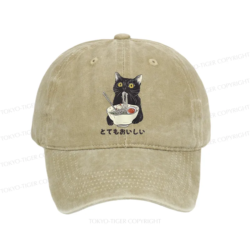 Tokyo-Tiger Cats Eat Ramen Noodles Washed Cap
