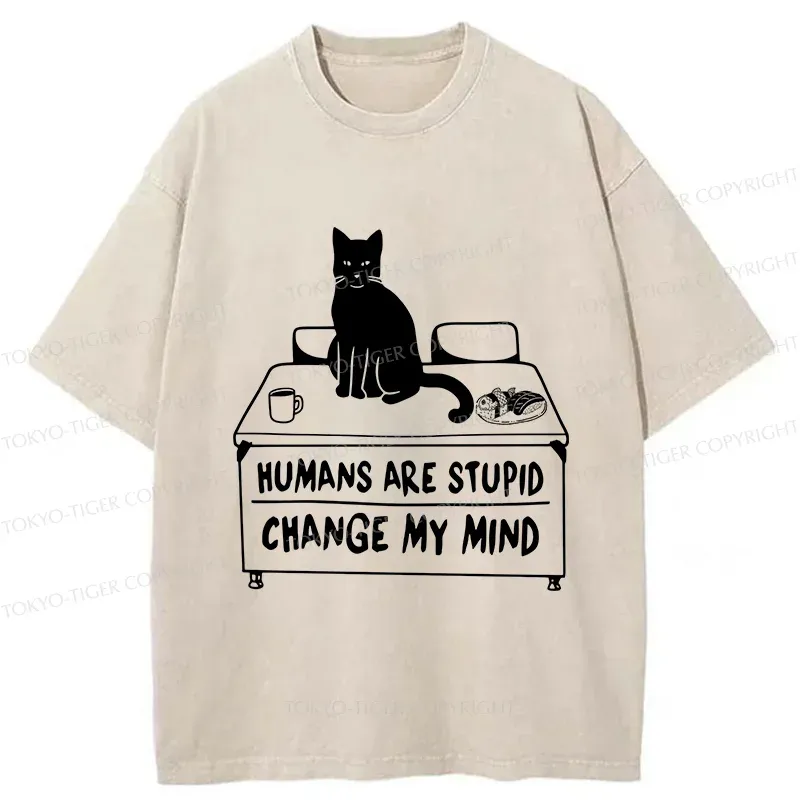 Tokyo-Tiger Funny Cat Theory Washed T-Shirt