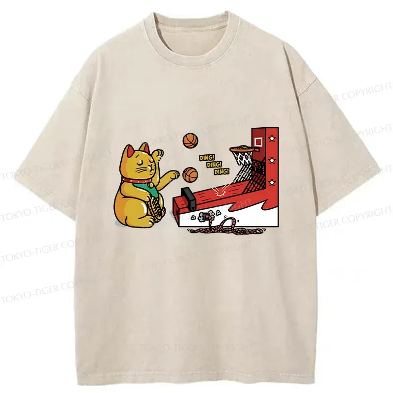 Tokyo-Tiger Lucky Cat Shooting Washed T-Shirt