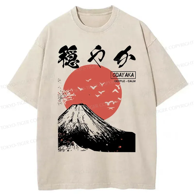Tokyo-Tiger Japan Mount Fuji Retro Washed T-Shirt
