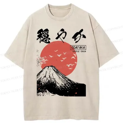 Tokyo-Tiger Japan Mount Fuji Retro Washed T-Shirt