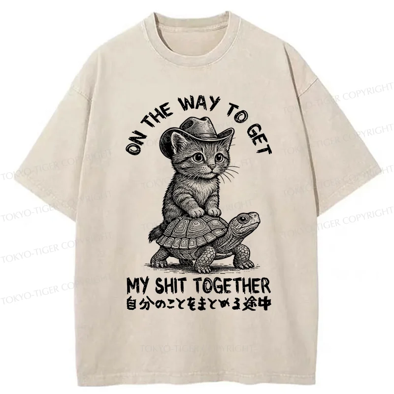 Tokyo-Tiger Cat And The Turtle Walking Together Washed T-Shirt