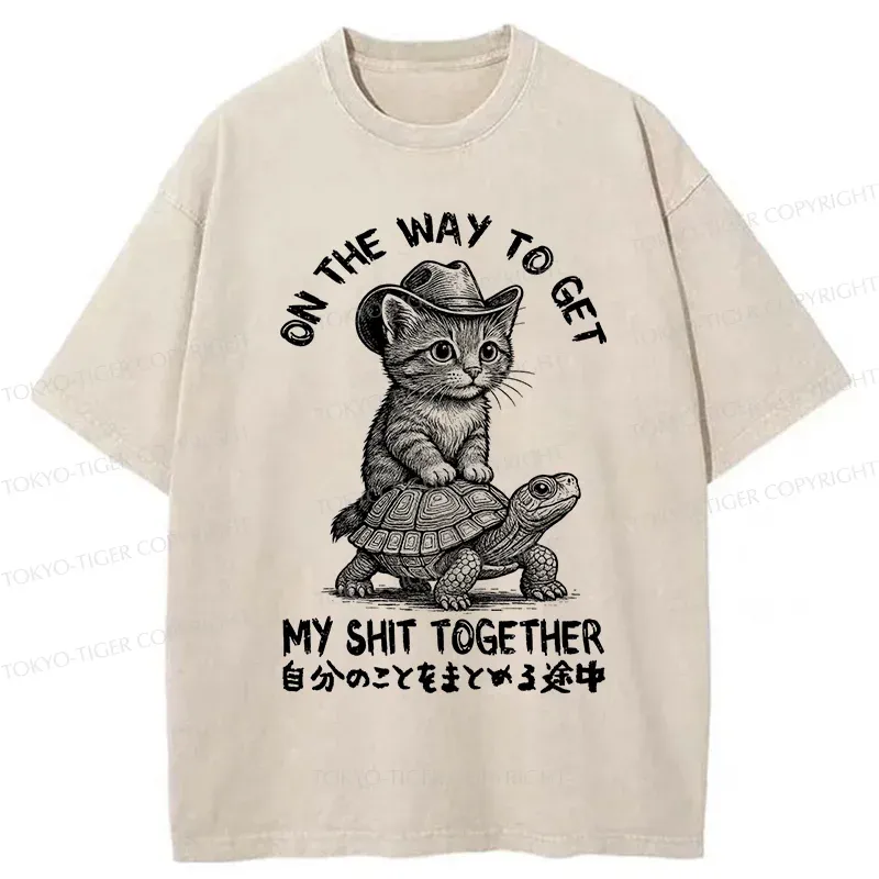 Tokyo-Tiger Cat And The Turtle Walking Together Washed T-Shirt