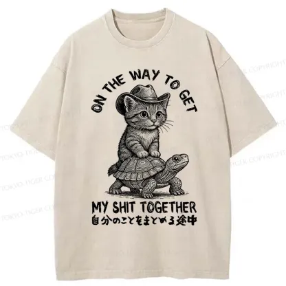 Tokyo-Tiger Cat And The Turtle Walking Together Washed T-Shirt