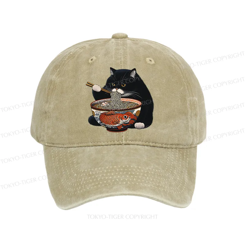 Tokyo-Tiger Fat Cat Eating Ramen Washed Cap