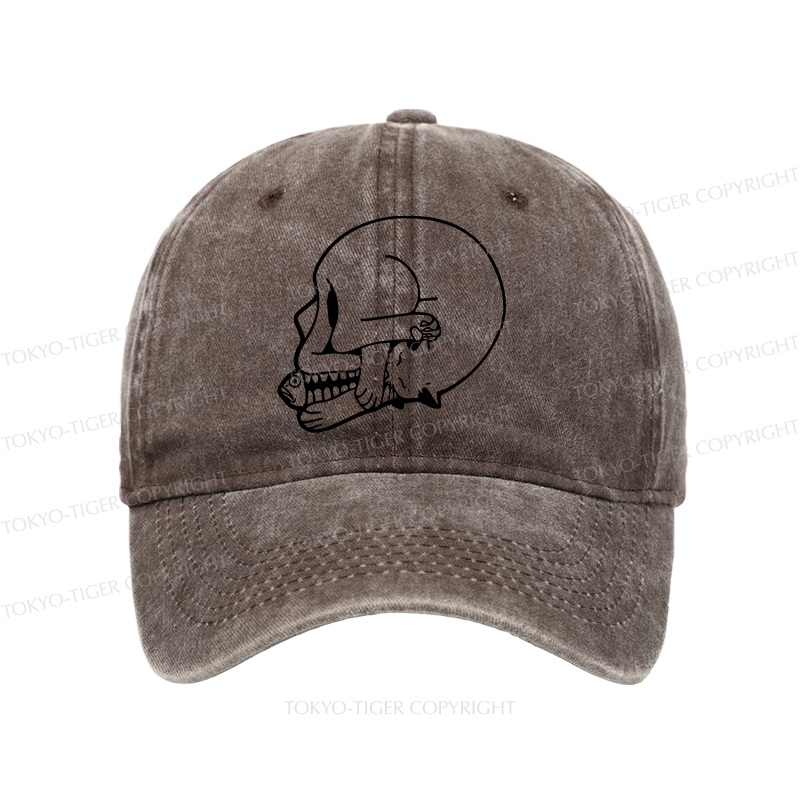 Tokyo-Tiger Funny Cat Eating Fish Washed Cap