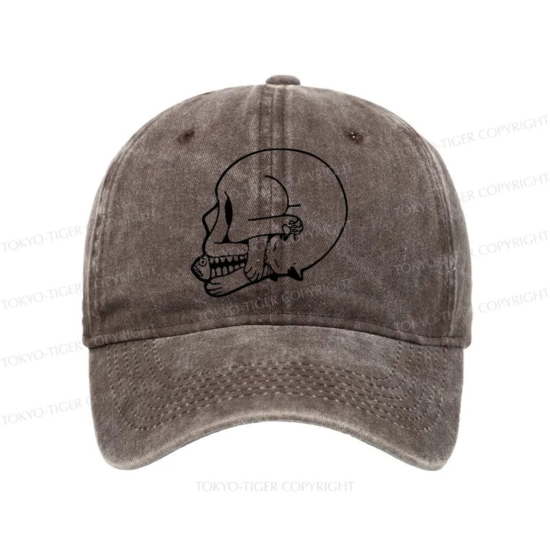 Tokyo-Tiger Funny Cat Eating Fish Washed Cap