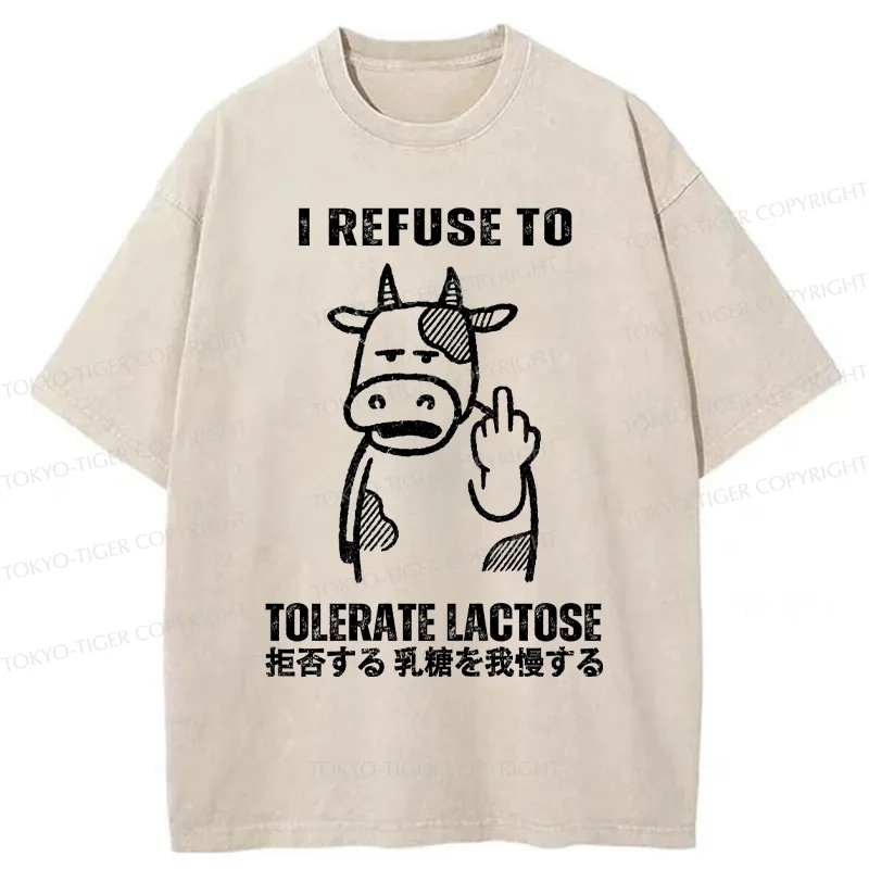 Tokyo-Tiger Intolerance To Lactose Washed T-Shirt