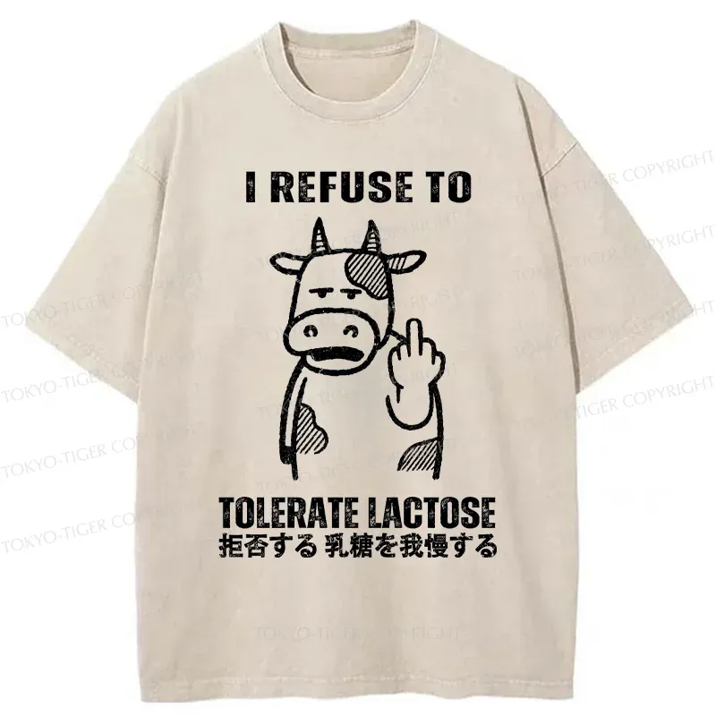 Tokyo-Tiger Intolerance To Lactose Washed T-Shirt